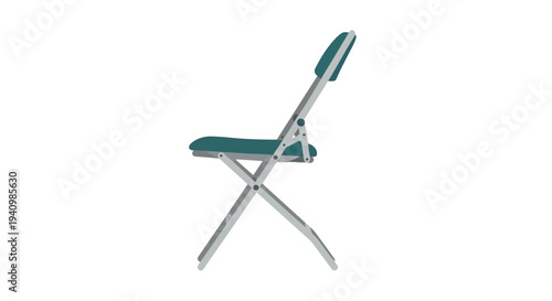 A simple yet functional folding chair with a teal cushioned seat and backrest, depicted against a stark white background