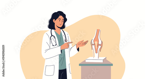 Doctor explains human knee anatomy model to students in medical classroom