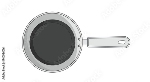 Simple illustration of a single frying pan presented from a top-down perspective with a clean background for culinary graphics.