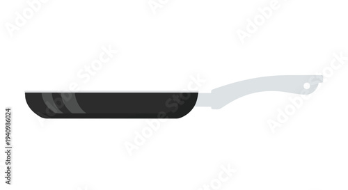 A sleek, modern frying pan illustration with a minimalist design and a clean, white background