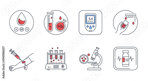 Medical professionals collecting blood samples for lab analysis in a clinic setting with six test