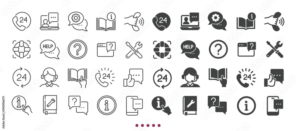 Fototapeta premium Support icons collection. Multi series icons. Line and glyph solid web icons collection