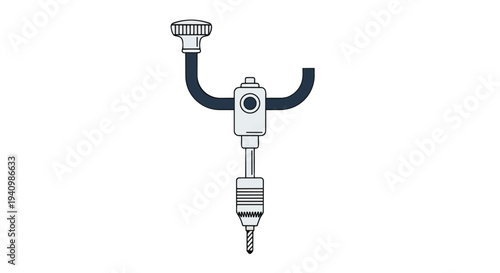 Vintage Handheld Rotary Drill with a Crank Handle and Drill Bit on a Clean White Background