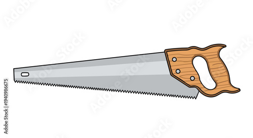A Classic Handsaw With a Wooden Handle Isolated on a White Background
