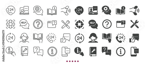 Support icons collection. Multi series icons. Line and glyph solid web icons collection