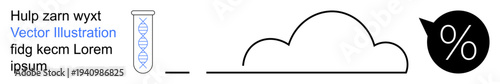 Science, cloud storage, genetic analysis, data visualization, digital percentage, innovation technologies. DNA test tube, cloud shape and percentage icon . Science and cloud storage concept