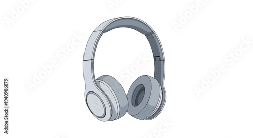 Minimalist sketch of modern over-ear headphones rendered in a cool gray palette against a clean white backdrop, perfect for audio branding and tech