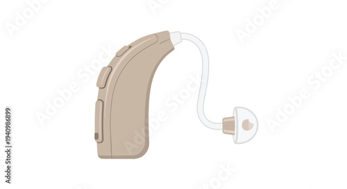 Modern beige hearing aid device with transparent earpiece and thin tube for auditory enhancement discreet and stylish audio technology