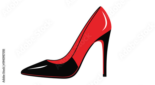 Striking Red and Black High Heel Shoe Illustration with Sharp Elegance and Modern Design