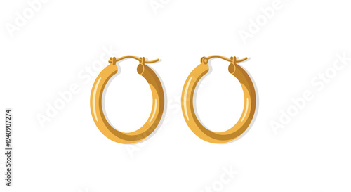 A pair of radiant, classic gold hoop earrings, elegantly presented on a clean white background, showcasing their timeless appeal and sophisticated