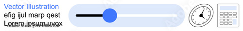 Data management, productivity tools, efficiency monitoring, time tracking, user interface design, educational aids. A progress bar, clock and calculator icons. Data management and productivity tools