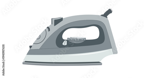 Sleek contemporary household iron device rendered in minimalist grey tones against a clean white backdrop for domestic chores