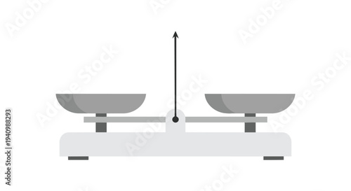 A minimalist flat design illustration of a classic balance scale showing equilibrium against a plain white background with no objects