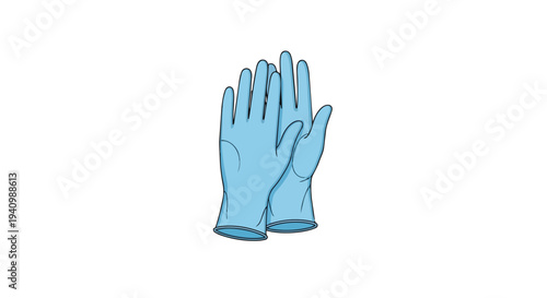 Pair of Light Blue Disposable Medical Gloves Stacked and Isolated on a Pure White Background with Detailed Hand Illustration