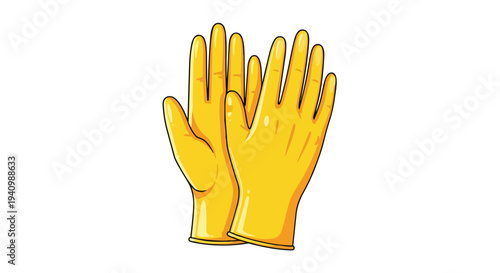 Vibrant yellow rubber gloves depicted in a clean, graphic style, ready for household chores and protection