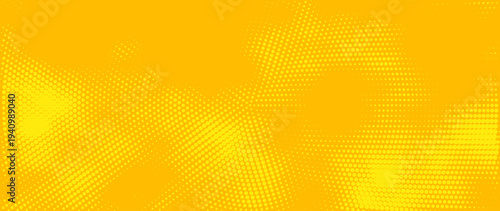 Yellow radial halftone background. Retro comic grain pixel texture. Pixelated dots cartoon wallpaper. Pop art fading wavy gradient pattern. Vector gritty backdrop.