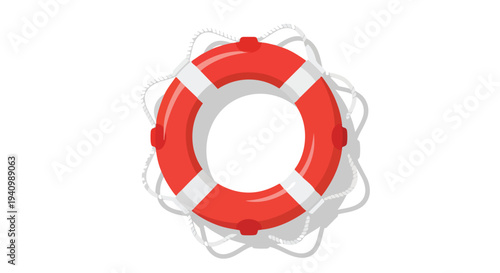 Vibrant Red and White Lifebuoy Ring Symbolizing Safety and Emergency Preparedness on a White Background