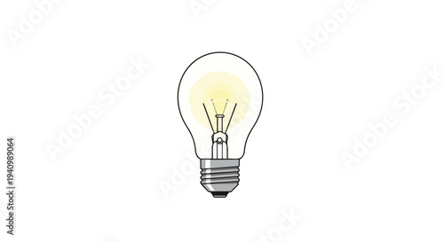 A glowing incandescent light bulb depicted in a simple artistic style with a bright filament emitting a soft yellow luminescence