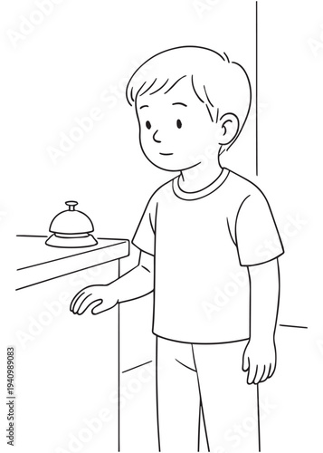 coloring book page boy pressing a bell or calling the nurse at the bedside station