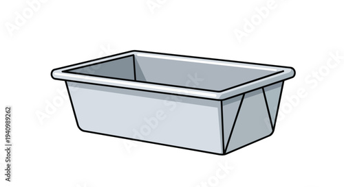 Simple Graphic Illustration of a Gray Rectangular Container or Tray with Defined Edges and Shadowing