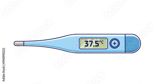 A simple digital thermometer displays a temperature of 37.5 degrees Celsius, indicating a common reading for health monitoring and medical purposes.