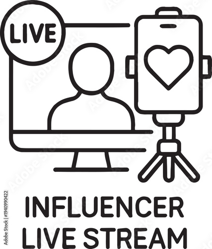 Influencer live stream icon vector, social media streaming symbol