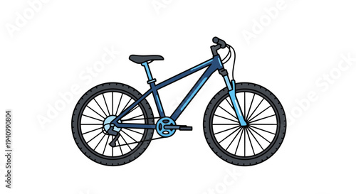 A simple illustration of a blue mountain bicycle with black tires and suspension, isolated on a white background for easy use.