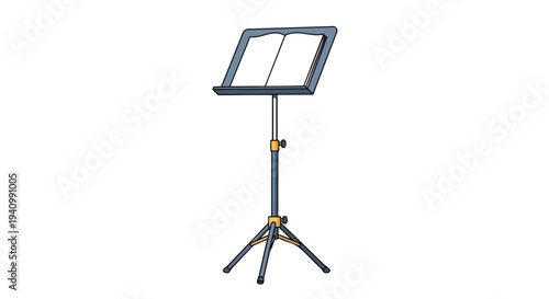 A simple, clear illustration of an adjustable music stand holding an open book on a white background, perfect for educational or artistic content.