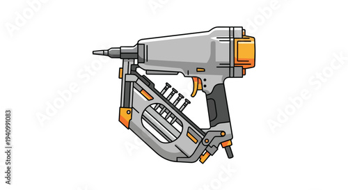 Modern Pneumatic Nail Gun Illustration with Visible Fasteners and Ergonomic Grip for Construction Projects