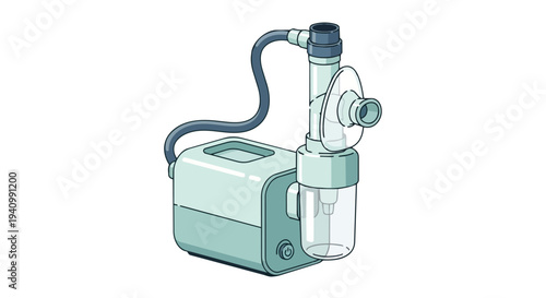 Compact nebulizer machine with a connected mask and tubing, a medical device for respiratory therapy in a simple illustration