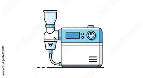 Modern blue and white nebulizer medical device with digital display and power button for respiratory care illustration