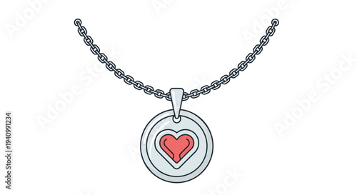 Minimalist silver necklace featuring a stylized red heart emblem, a symbol of affection elegantly presented on a clean white background