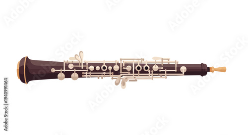 Detailed Illustration of a Classical Oboe with intricate keys and a flared bell, showcasing its refined design and musical craftsmanship