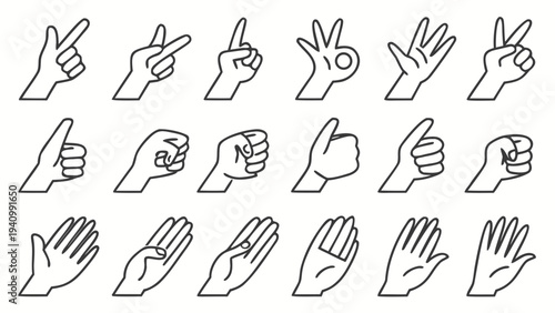 Hand Gesture Line Icon Set for Communication and UI Design