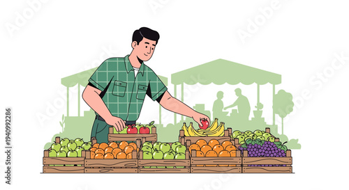 Farmer selling fresh fruits and vegetables at a market stall