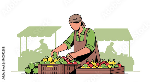Farmer selling fresh fruit at an outdoor market stall, healthy food, local produce