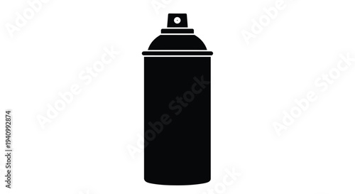Simple black silhouette of a spray paint can against a white background