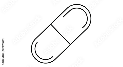Simple black and white line drawing of an elongated capsule or pill shape