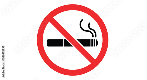 Red circle with a diagonal line and a black smoking cigarette symbol
