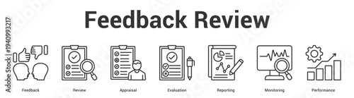 Feedback Review web banner icon set vector illustration concept for business with icon of Feedback, Review, Appraisal, Evaluation, Reporti.