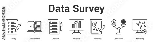 Data Survey web banner icon set vector illustration concept for business with icon of Survey, Questionnaire, Checklist, Analysis, Reporti.