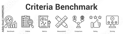 Criteria Benchmark web banner icon set vector illustration concept for business with icon of Benchmark, Criteria, Metrics, Measurement, Comparis.