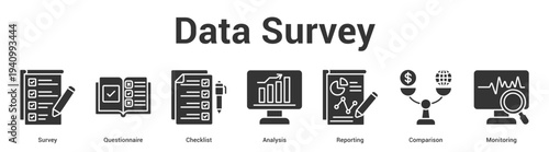Data Survey web banner icon set vector illustration concept for business with icon of Survey, Questionnaire, Checklist, Analysis, Reporti.