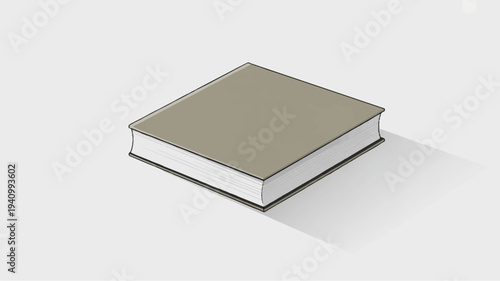 A closed book with a gray cover and white pages on a plain background casting a shadow