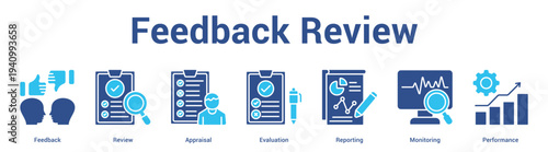 Feedback Review web banner icon set vector illustration concept for business with icon of Feedback, Review, Appraisal, Evaluation, Reporti.