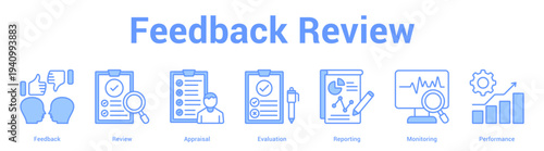 Feedback Review web banner icon set vector illustration concept for business with icon of Feedback, Review, Appraisal, Evaluation, Reporti.