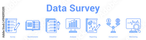 Data Survey web banner icon set vector illustration concept for business with icon of Survey, Questionnaire, Checklist, Analysis, Reporti.