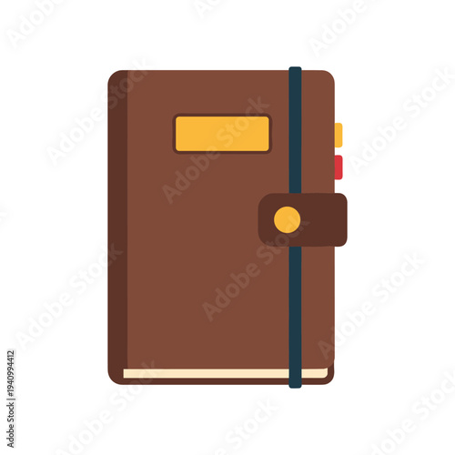 Brown leather journal with elastic closure and bookmarks