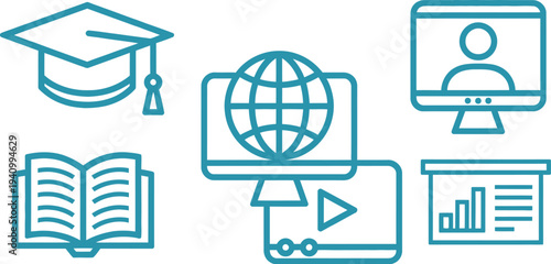Set of 6 education icons vector, e-learning symbols