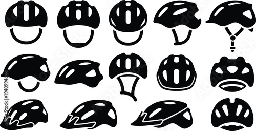 Set of 15 bicycle helmets vector icons